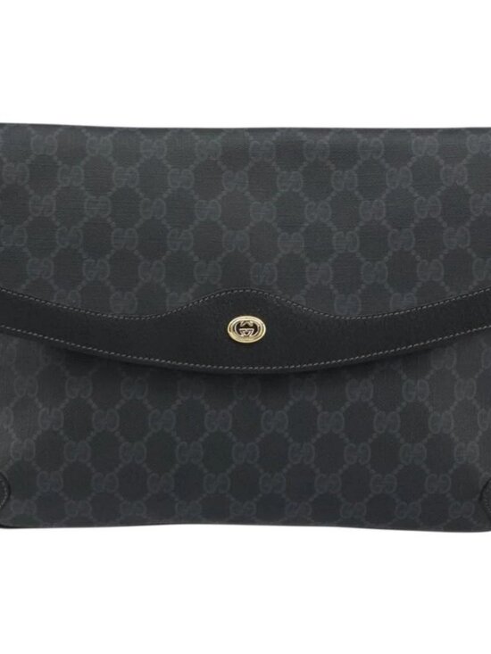 GUCCI GG Supreme Clutch Bag PVC Leather Black Gold 89 02 075 Auth 159284 - Picture 2 of 16